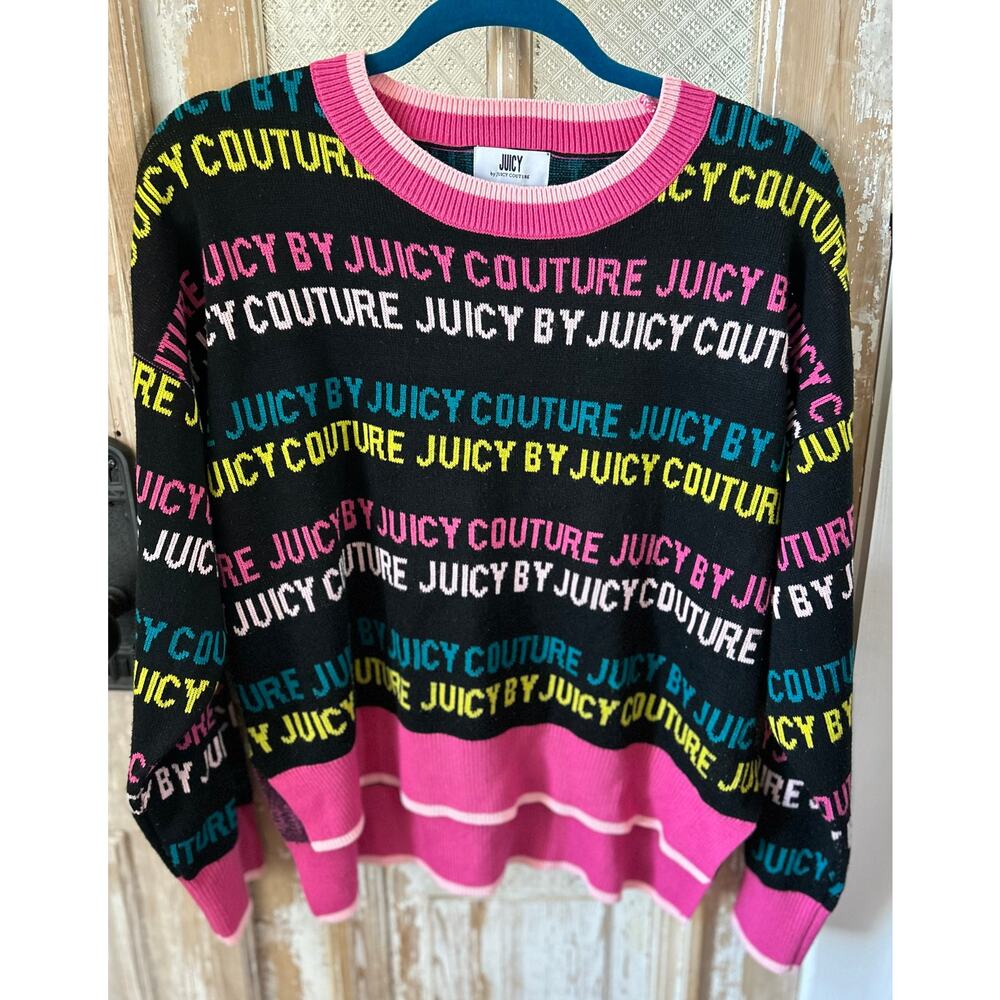 Women Juicy Couture Spellout Logo Rainbow Colors Sweater, Size L